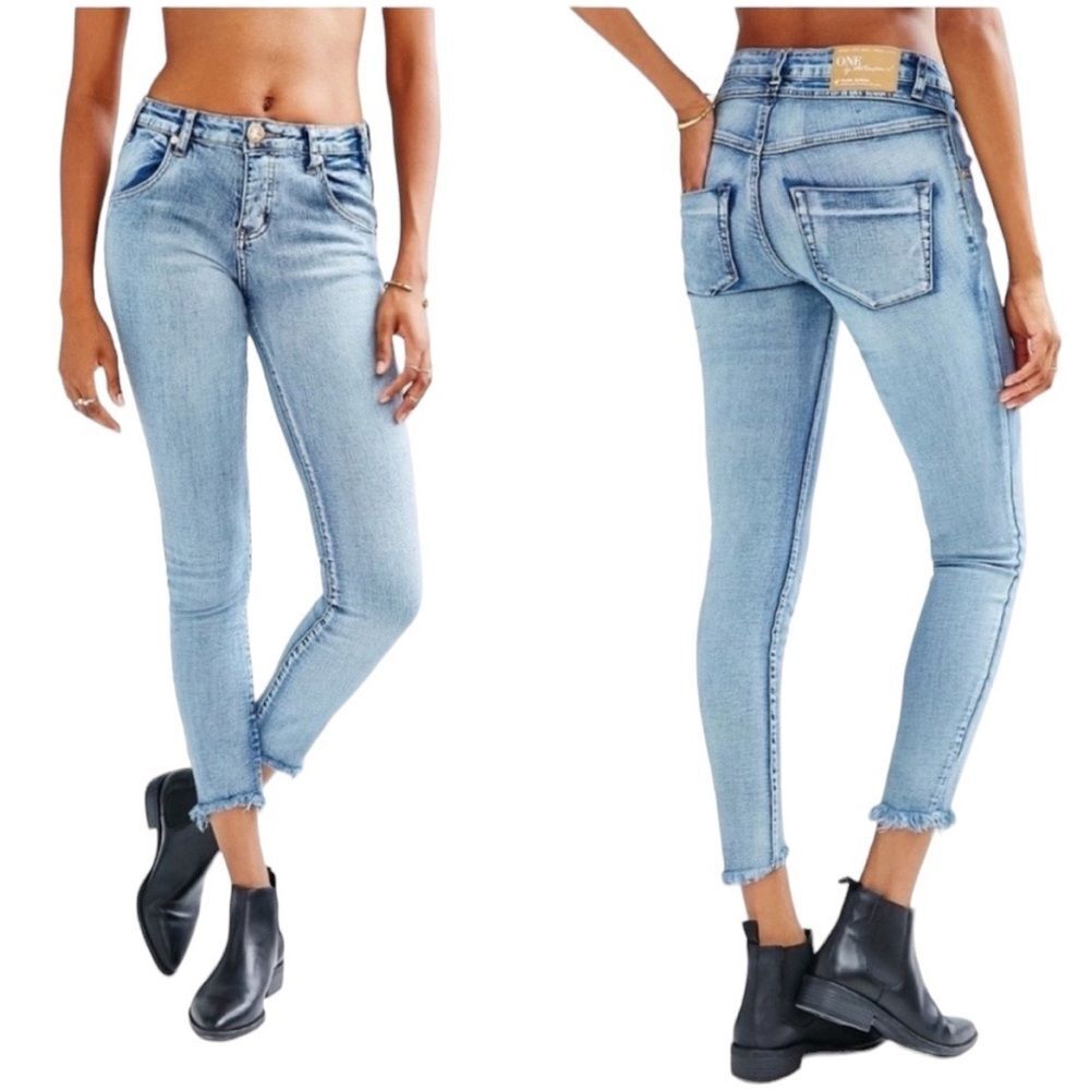 One Teaspoon Yard Birds Mid Rise Skinny Leg Button Fly Jeans Size 22
